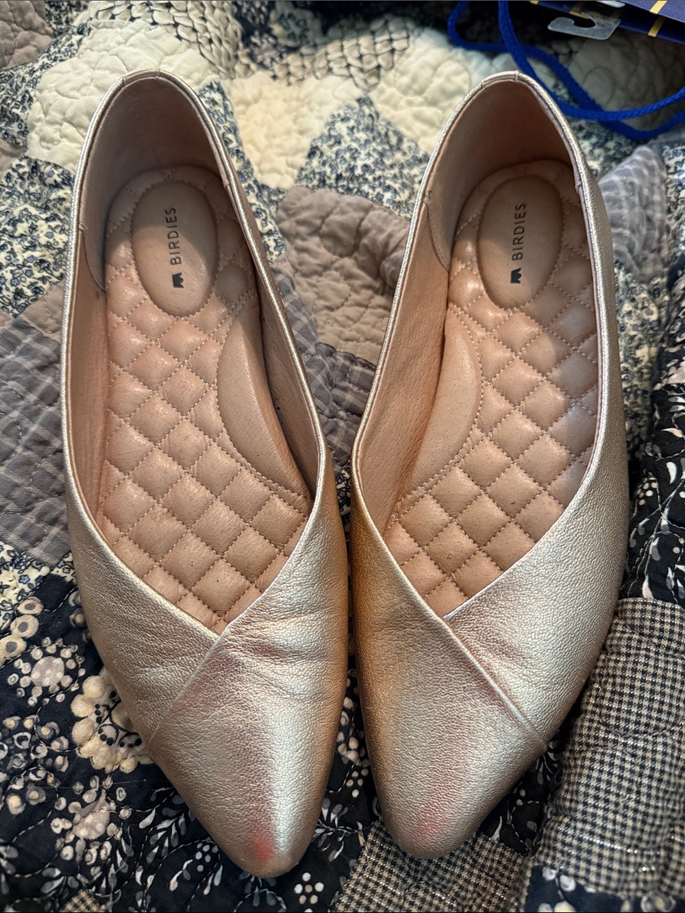 Birdies Goldfinch Metallic Rose Gold Pointed-Toe Flats 6.5